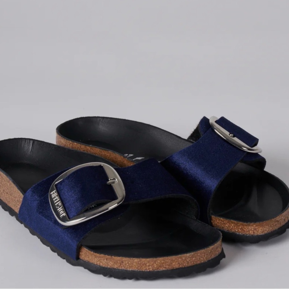 Birkenstock Velvet Navy Blue Sandals Big Buckle